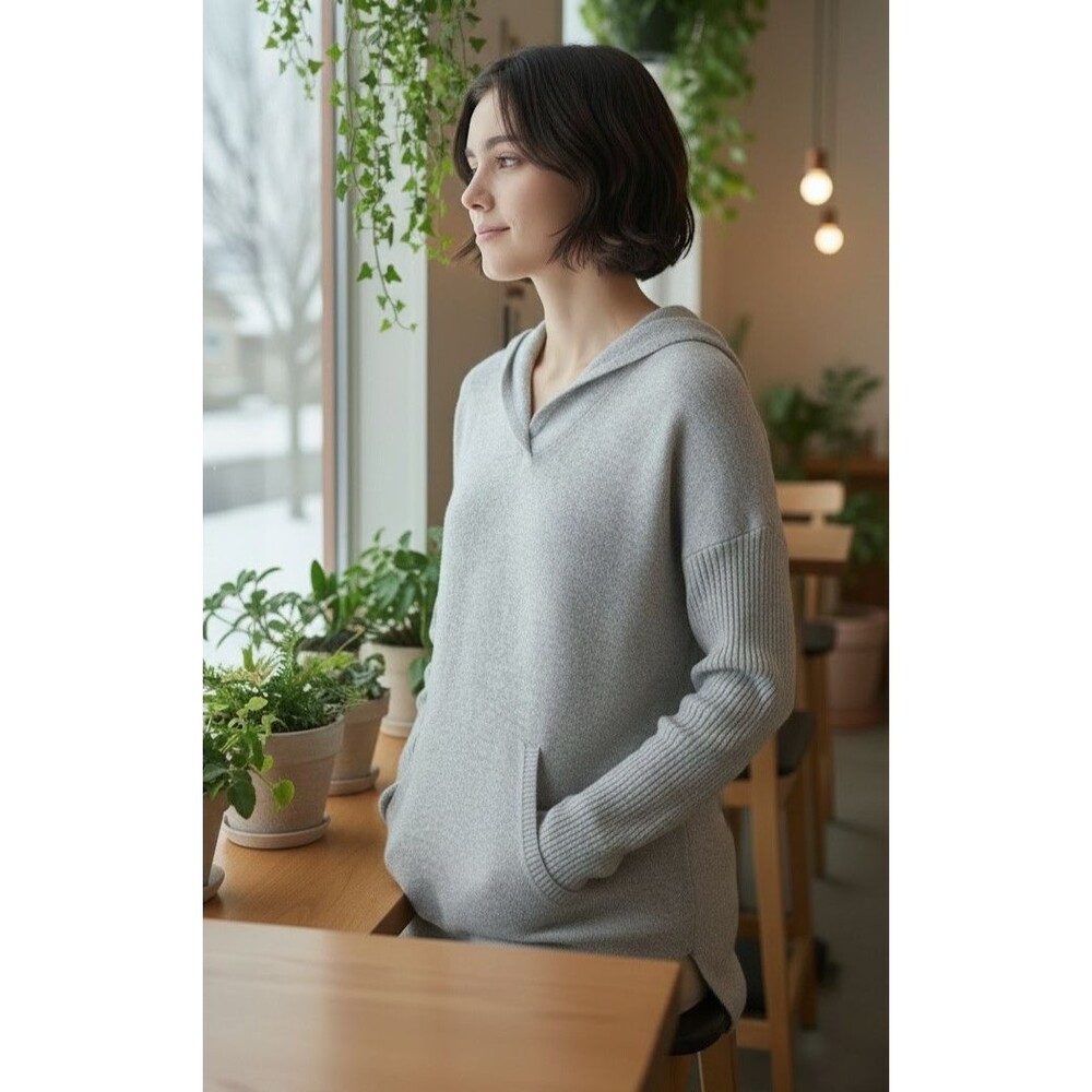 Cynthia Rowley NEW womens pullover hoodie 2 Ply cashmere sweater L quiet luxury